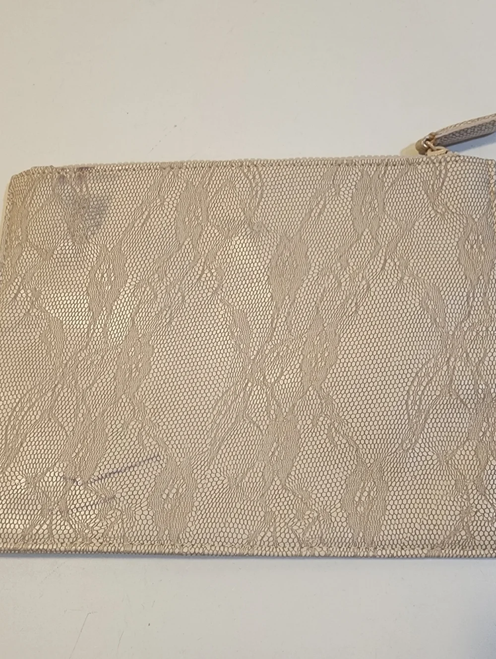 GIVENCHY Lace-Overlay Look Zipper Pouch Clutch in Light Beige